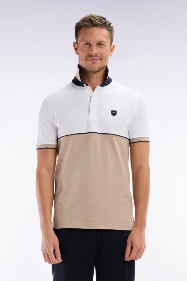 Polo À Manches Courtes En Coton Stretch Bicolore Beige Coupe Ajustée Eden Park