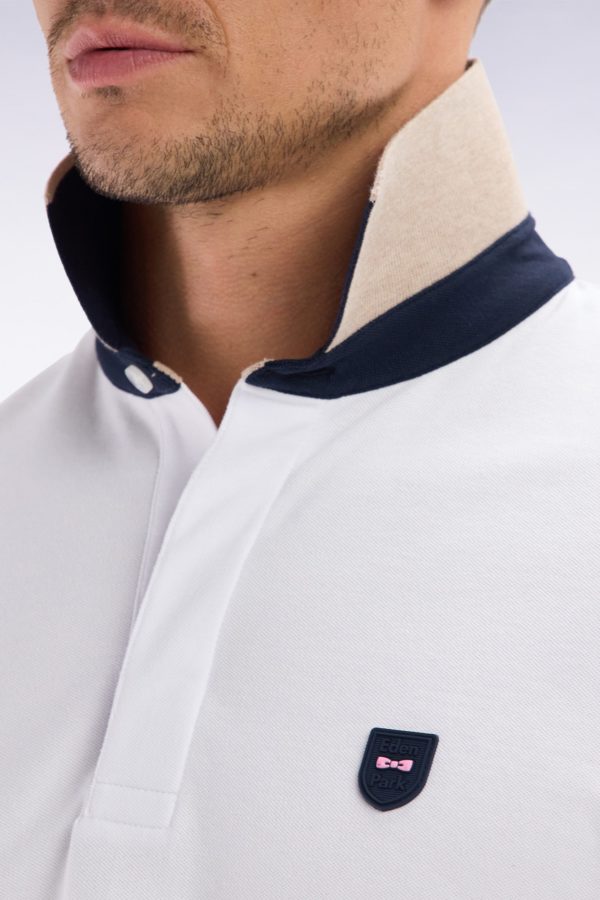 Polo À Manches Courtes En Coton Stretch Bicolore Beige Coupe Ajustée Eden Park – Image 4