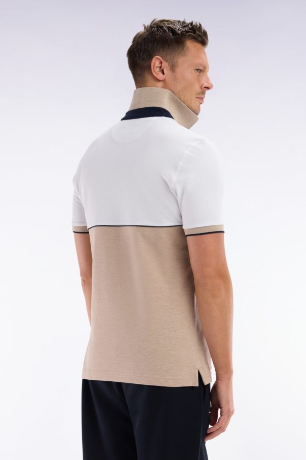 Polo À Manches Courtes En Coton Stretch Bicolore Beige Coupe Ajustée Eden Park – Image 3