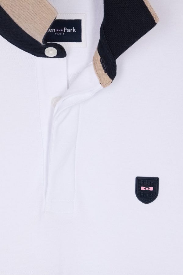 Polo À Manches Courtes En Coton Stretch Bicolore Beige Coupe Ajustée Eden Park – Image 5