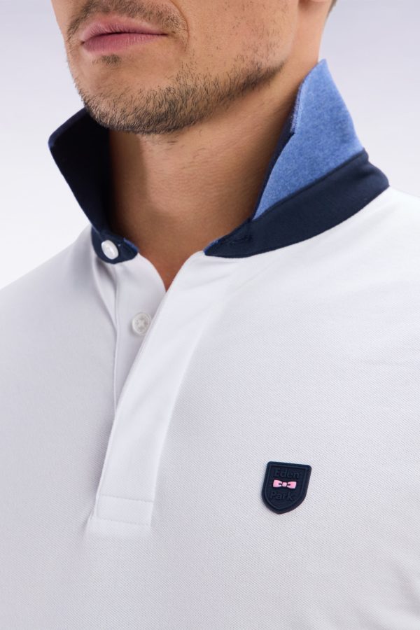 Polo À Manches Courtes En Coton Stretch Bicolore Bleu Coupe Ajustée Eden Park – Image 4