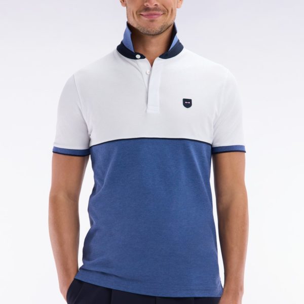 Polo À Manches Courtes En Coton Stretch Bicolore Bleu Coupe Ajustée Eden Park