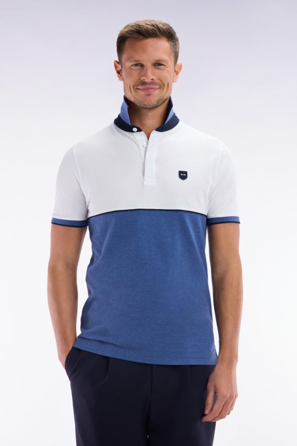 Polo À Manches Courtes En Coton Stretch Bicolore Bleu Coupe Ajustée Eden Park