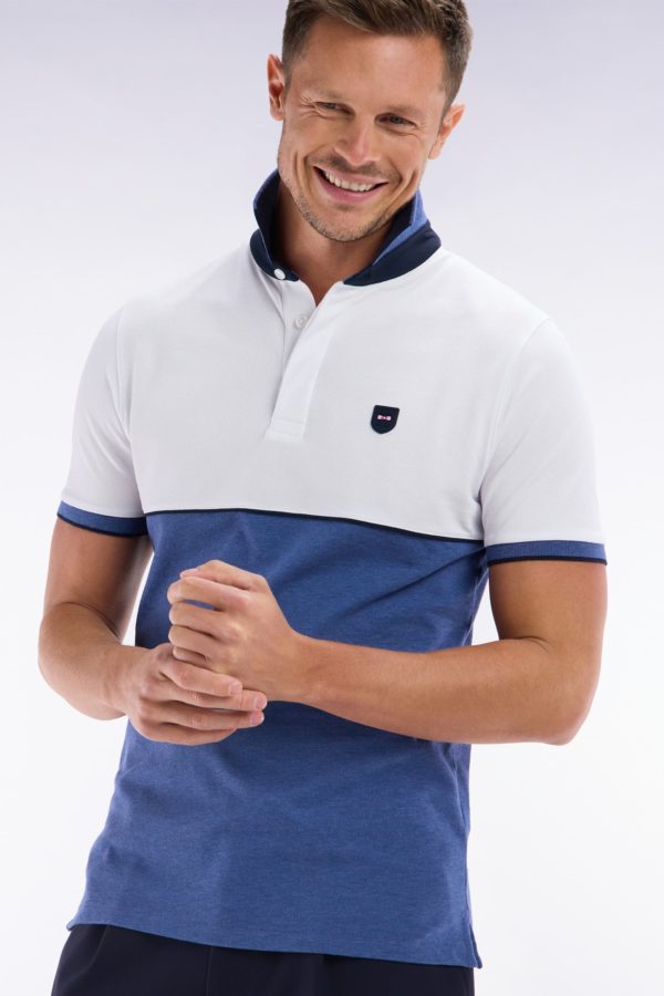 Polo À Manches Courtes En Coton Stretch Bicolore Bleu Coupe Ajustée Eden Park – Image 2