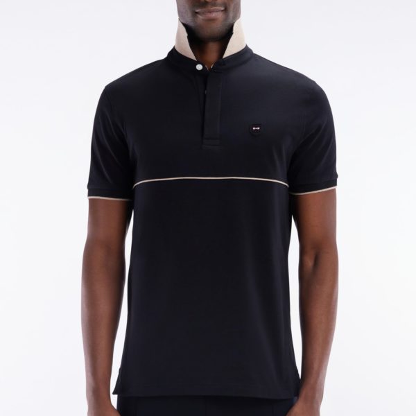 Polo À Manches Courtes En Coton Stretch Bicolore Noir Coupe Ajustée Eden Park