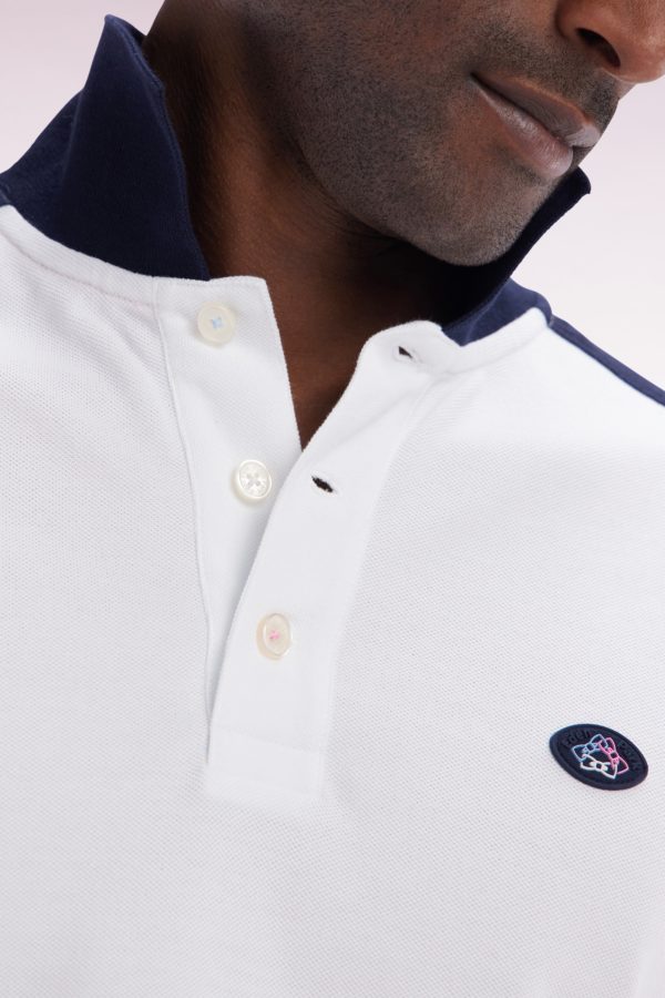 Polo À Manches Courtes Colorblock En Coton Blanc Coupe Droite Eden Park – Image 4