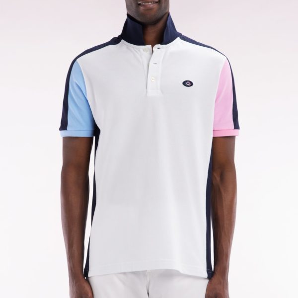 Polo À Manches Courtes Colorblock En Coton Blanc Coupe Droite Eden Park