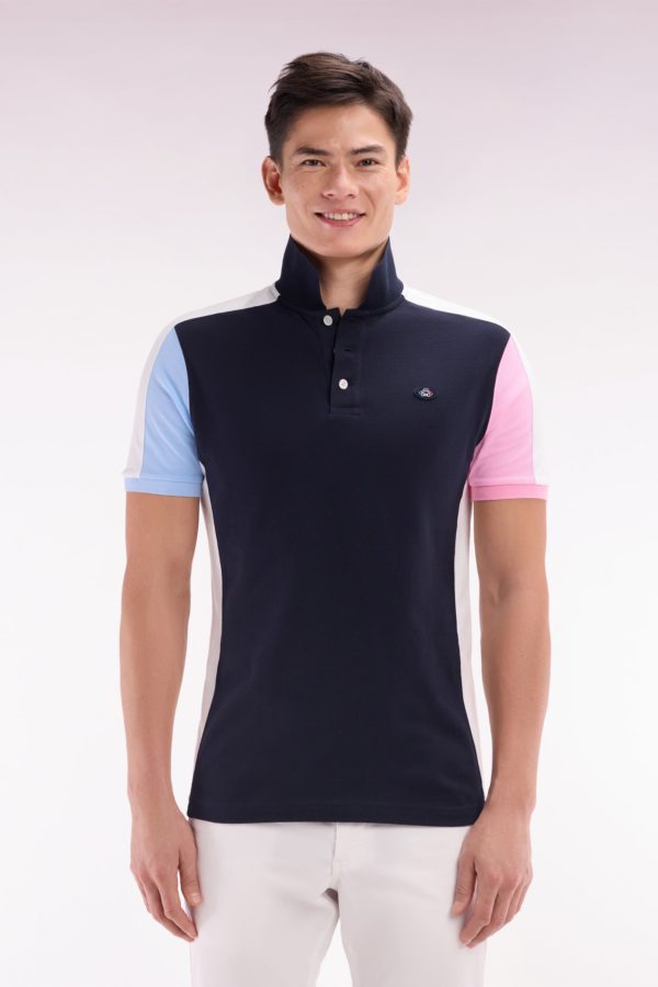 Polo À Manches Courtes Colorblock En Coton Bleu Marine Coupe Droite Eden Park