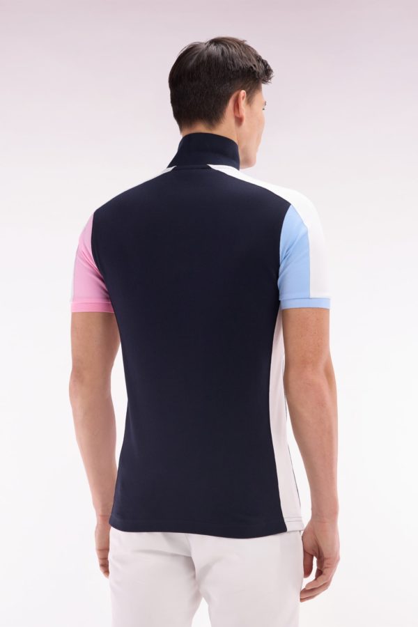 Polo À Manches Courtes Colorblock En Coton Bleu Marine Coupe Droite Eden Park – Image 3