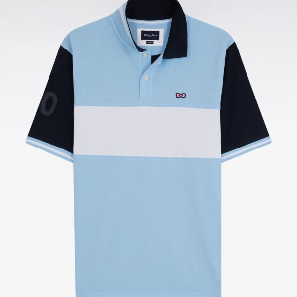 Polo À Manches Courtes En Piqué Coton Ciel Bande Contrastée Coupe Décontractée Eden Park