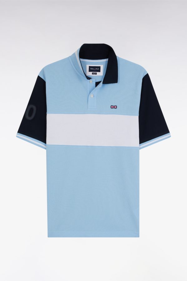Polo À Manches Courtes En Piqué Coton Ciel Bande Contrastée Coupe Décontractée Eden Park