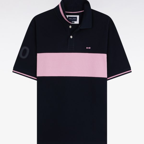 Polo À Manches Courtes En Piqué Coton Rose Bande Contrastée Coupe Décontractée Eden Park