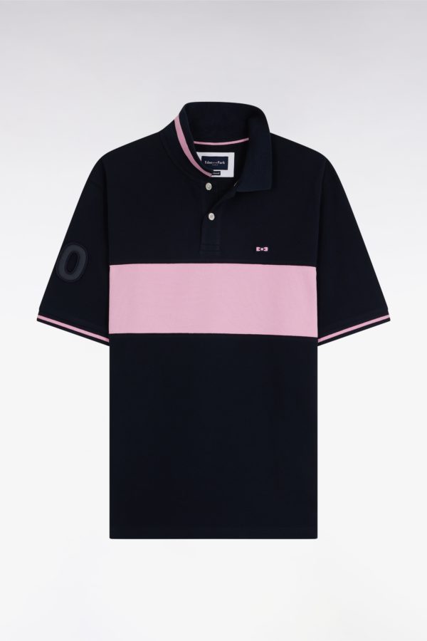 Polo À Manches Courtes En Piqué Coton Rose Bande Contrastée Coupe Décontractée Eden Park