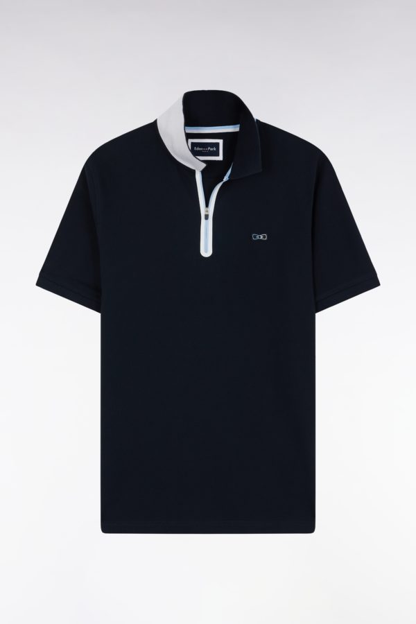 Polo Zippé À Manches Courtes En Coton Stretch Marine Coupe Ajustée Eden Park