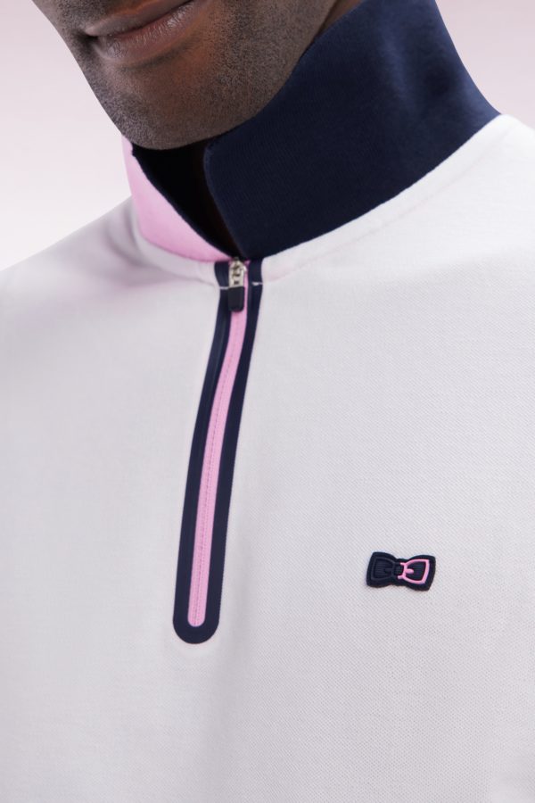 Polo Zippé À Manches Courtes En Coton Stretch Blanc Coupe Ajustée Eden Park – Image 4