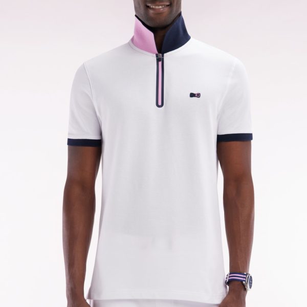 Polo Zippé À Manches Courtes En Coton Stretch Blanc Coupe Ajustée Eden Park