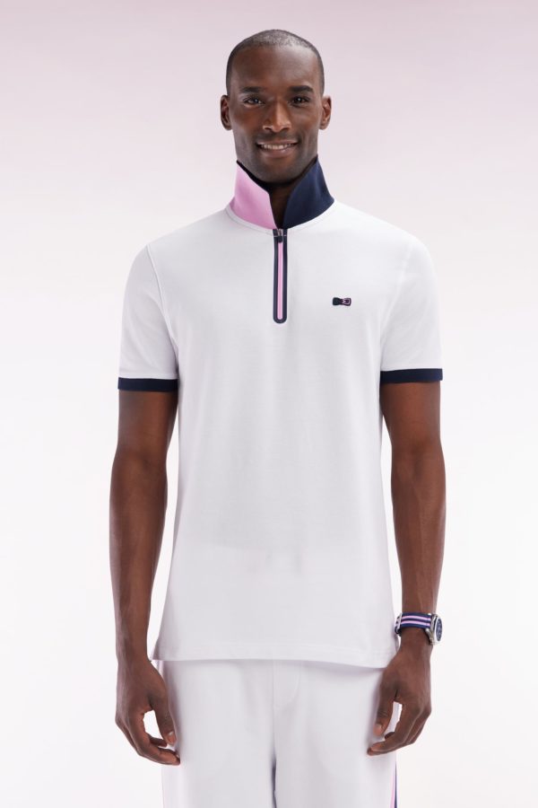 Polo Zippé À Manches Courtes En Coton Stretch Blanc Coupe Ajustée Eden Park
