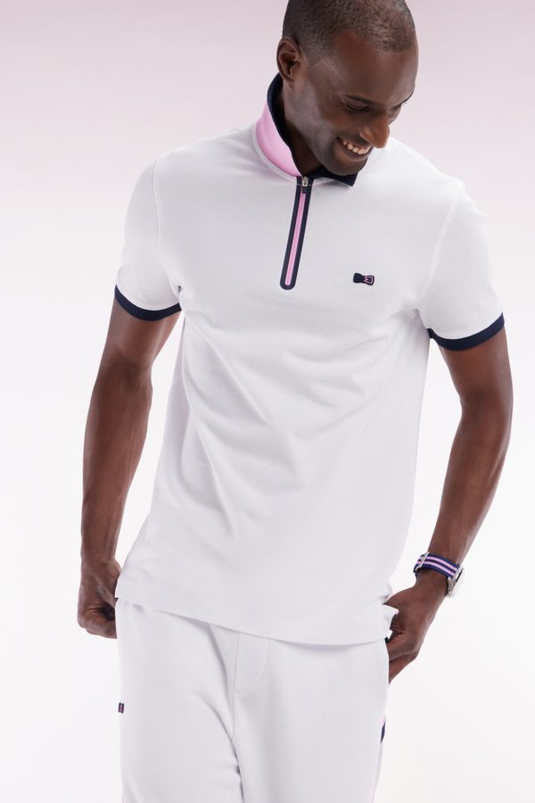 Polo Zippé À Manches Courtes En Coton Stretch Blanc Coupe Ajustée Eden Park – Image 2