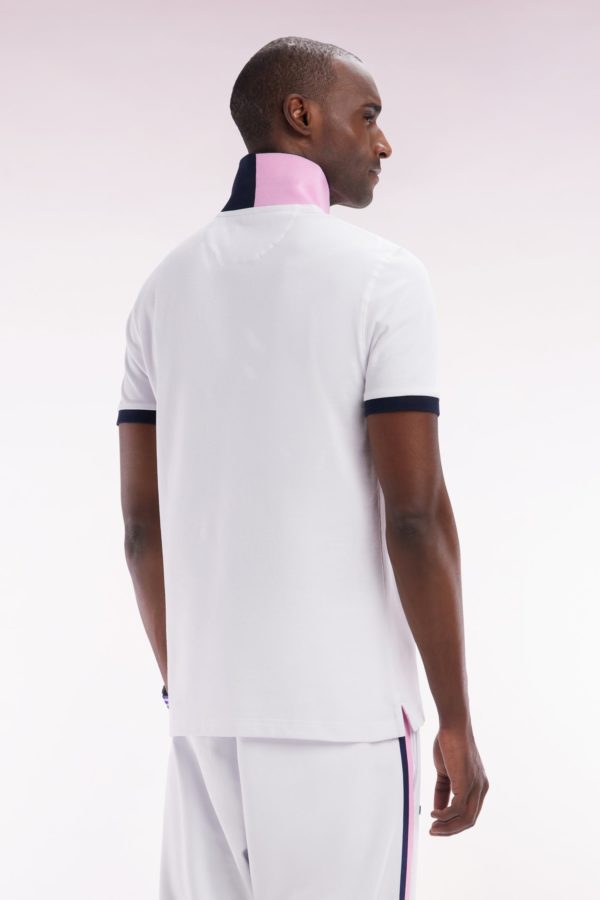Polo Zippé À Manches Courtes En Coton Stretch Blanc Coupe Ajustée Eden Park – Image 3