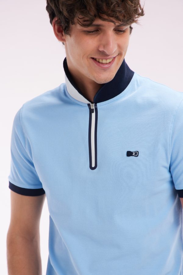 Polo Zippé À Manches Courtes En Coton Stretch Ciel Coupe Ajustée Eden Park – Image 2