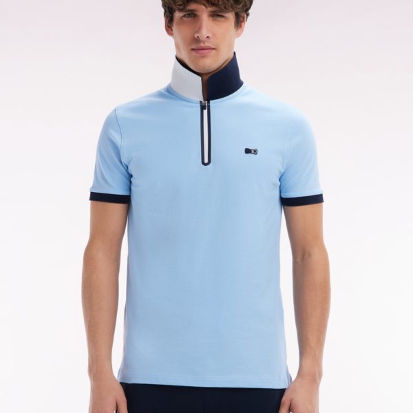 Polo Zippé À Manches Courtes En Coton Stretch Ciel Coupe Ajustée Eden Park