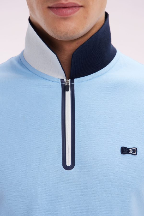 Polo Zippé À Manches Courtes En Coton Stretch Ciel Coupe Ajustée Eden Park – Image 4