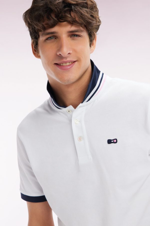 Polo À Manches Courtes En Piqué Coton Blanc Broderie Tricolore Coupe Droite Eden Park – Image 2