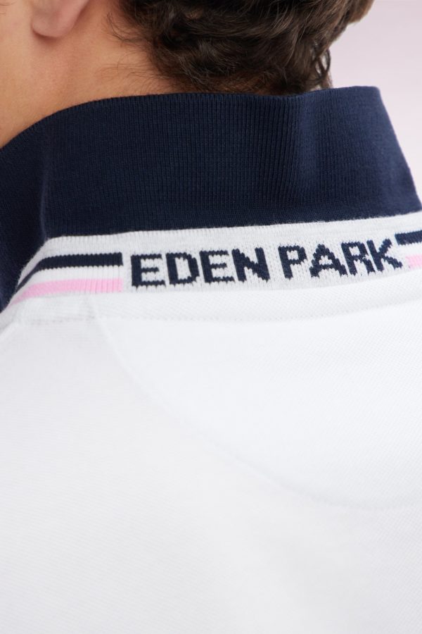 Polo À Manches Courtes En Piqué Coton Blanc Broderie Tricolore Coupe Droite Eden Park – Image 4