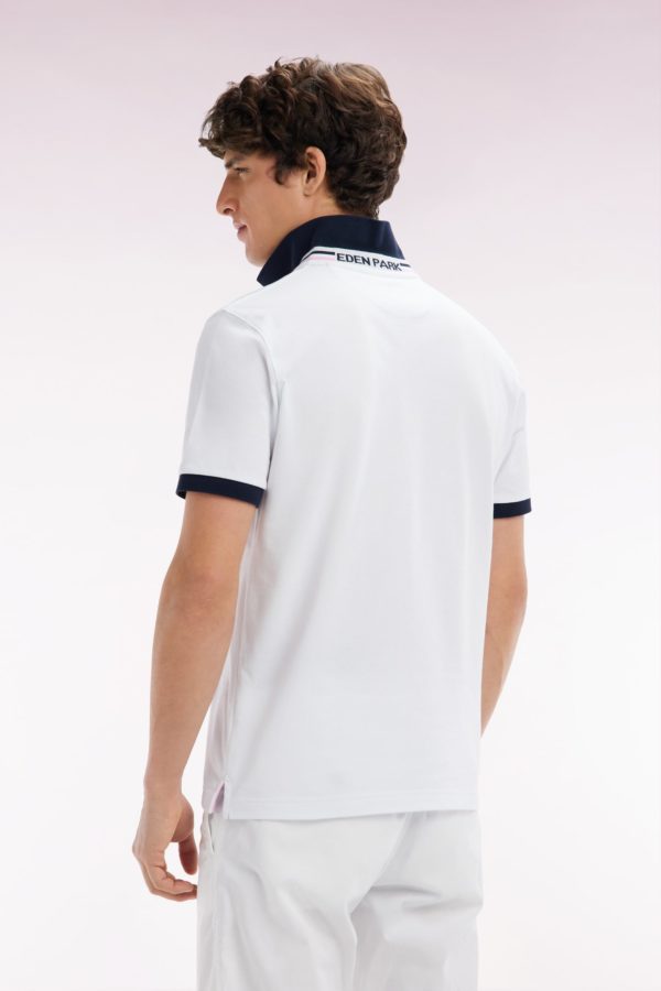 Polo À Manches Courtes En Piqué Coton Blanc Broderie Tricolore Coupe Droite Eden Park – Image 3