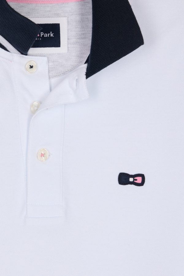 Polo À Manches Courtes En Piqué Coton Blanc Broderie Tricolore Coupe Droite Eden Park – Image 5