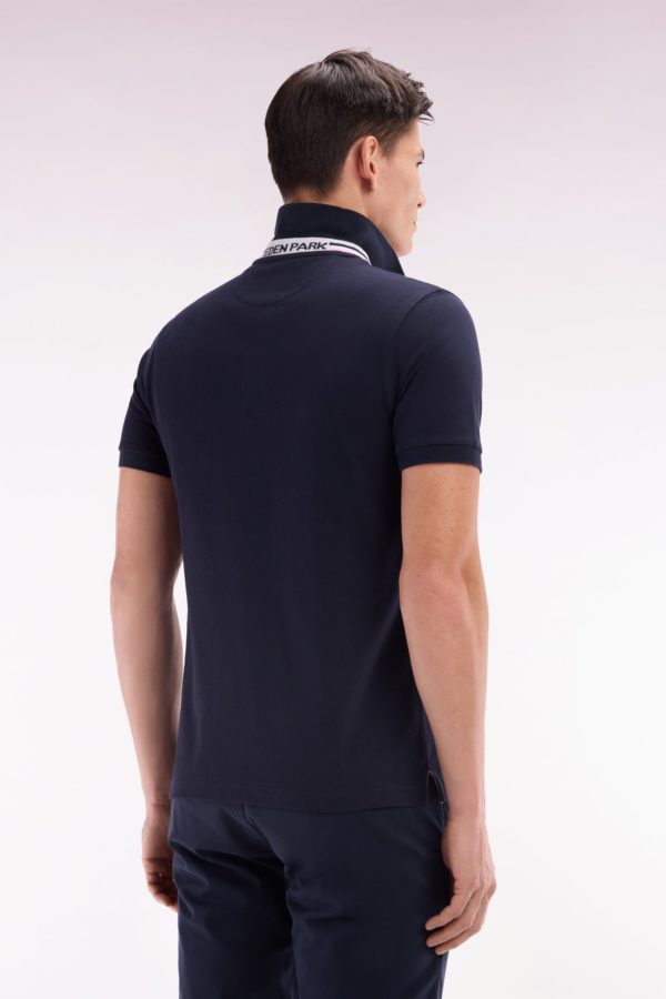 Polo À Manches Courtes En Piqué Coton Marine Broderie Tricolore Coupe Droite Eden Park – Image 3