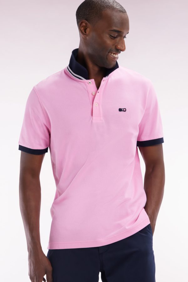 Polo À Manches Courtes En Piqué Coton Rose Broderie Tricolore Coupe Droite Eden Park – Image 2