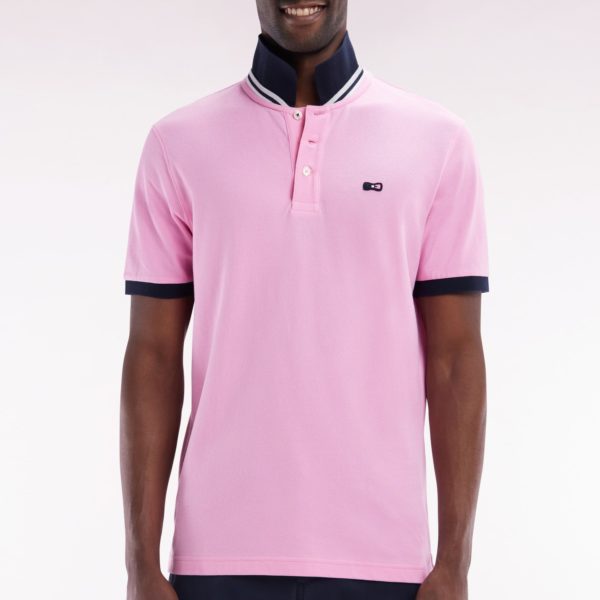 Polo À Manches Courtes En Piqué Coton Rose Broderie Tricolore Coupe Droite Eden Park