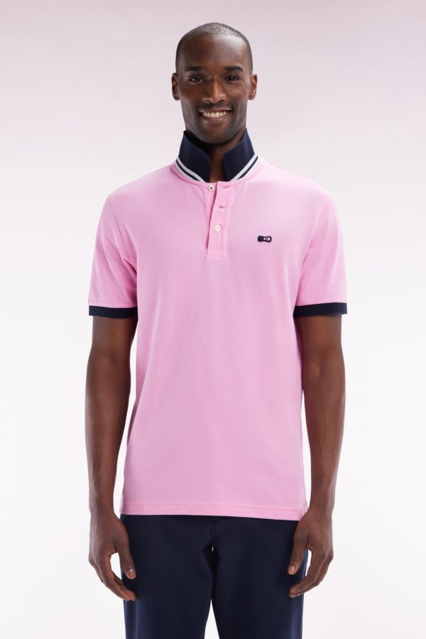 Polo À Manches Courtes En Piqué Coton Rose Broderie Tricolore Coupe Droite Eden Park