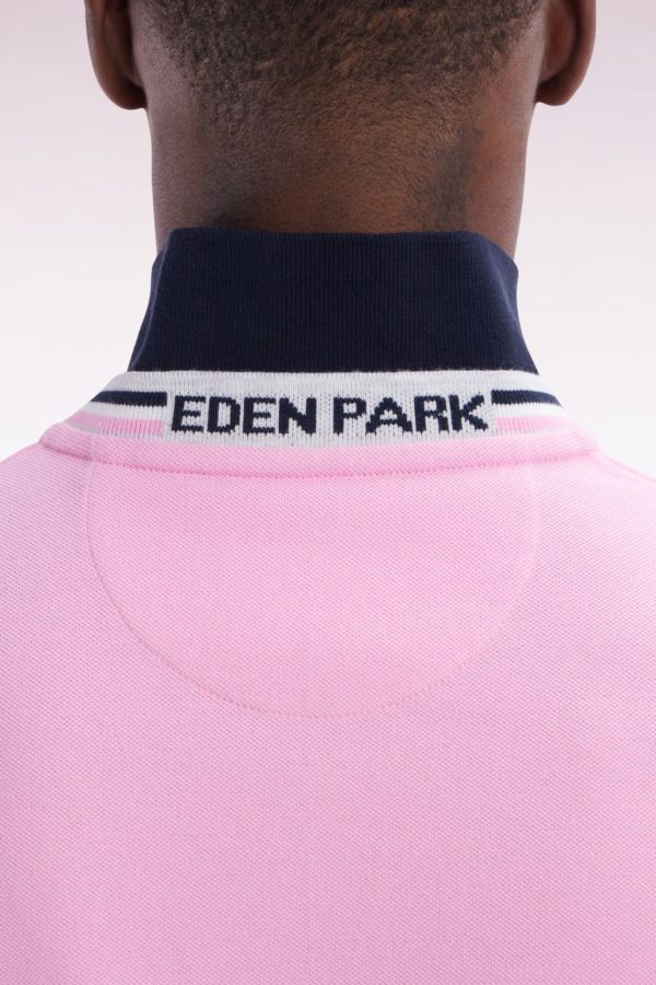 Polo À Manches Courtes En Piqué Coton Rose Broderie Tricolore Coupe Droite Eden Park – Image 4