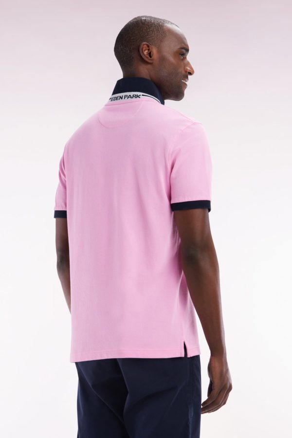 Polo À Manches Courtes En Piqué Coton Rose Broderie Tricolore Coupe Droite Eden Park – Image 3
