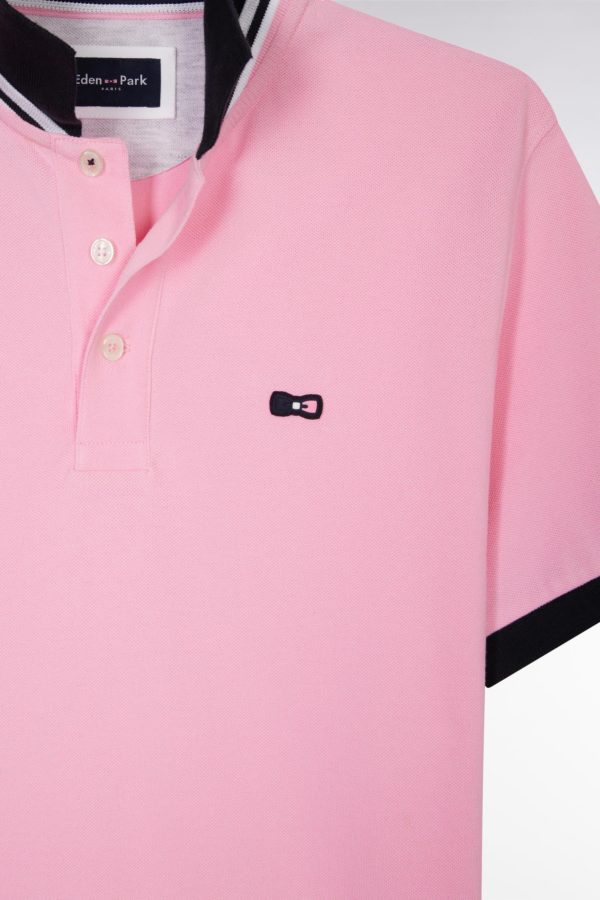 Polo À Manches Courtes En Piqué Coton Rose Broderie Tricolore Coupe Droite Eden Park – Image 5