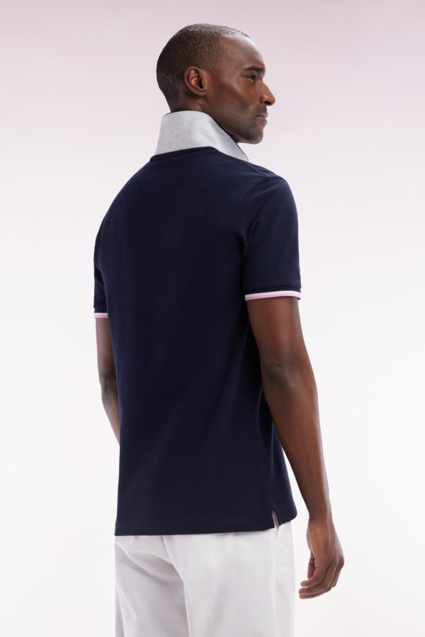 Polo À Manches Courtes En Coton Marine Col Contrasté Coupe Droite Eden Park – Image 3