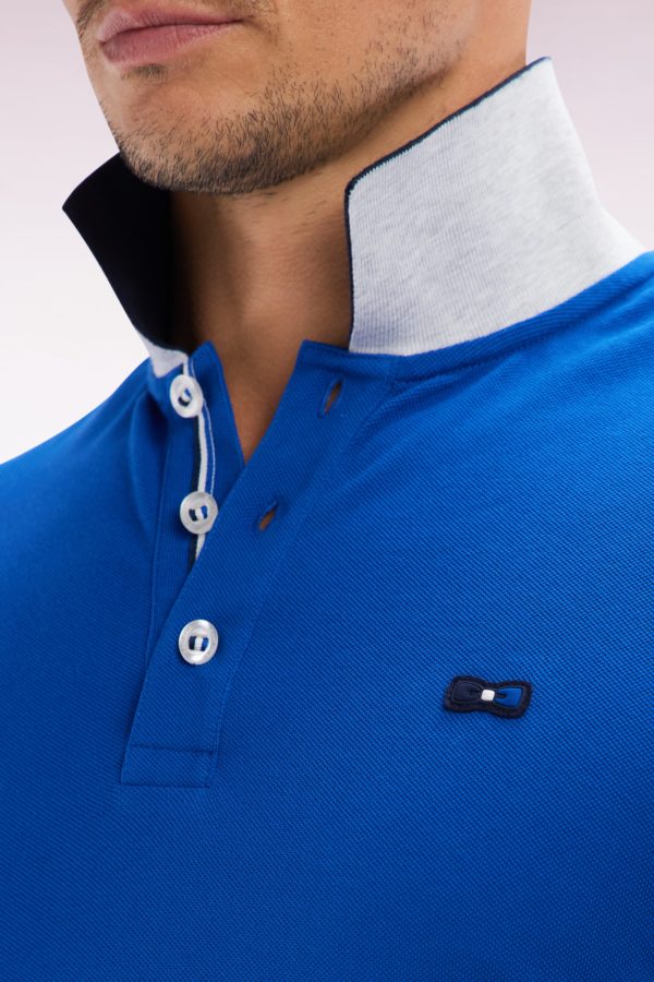 Polo À Manches Courtes En Coton Bleu Col Contrasté Coupe Droite Eden Park – Image 4