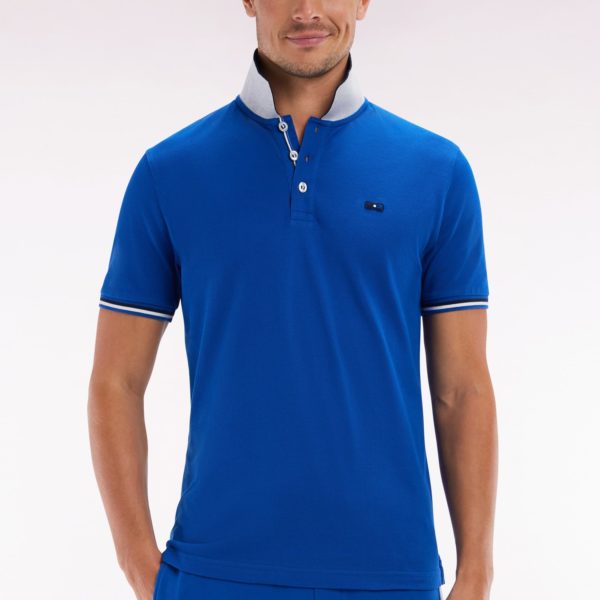 Polo À Manches Courtes En Coton Bleu Col Contrasté Coupe Droite Eden Park