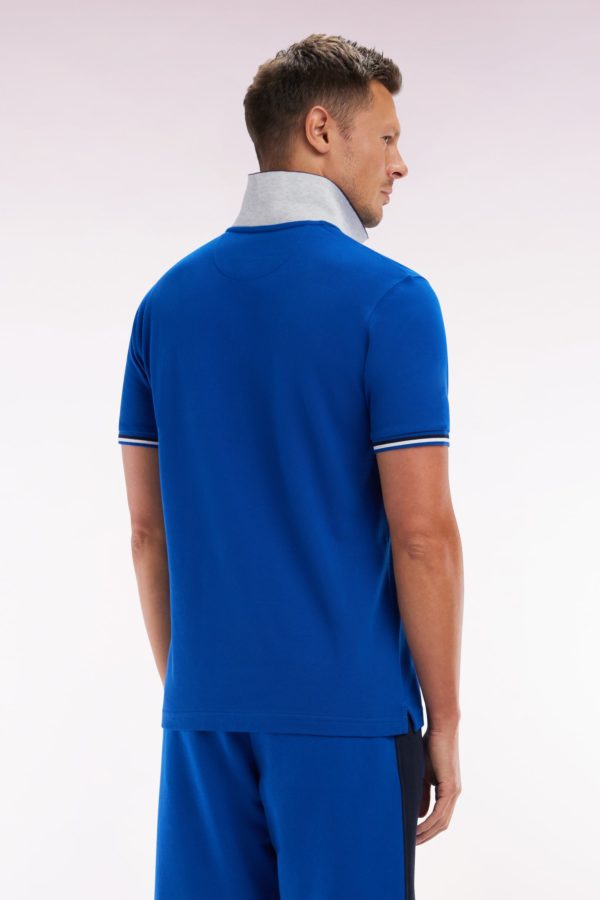 Polo À Manches Courtes En Coton Bleu Col Contrasté Coupe Droite Eden Park – Image 3