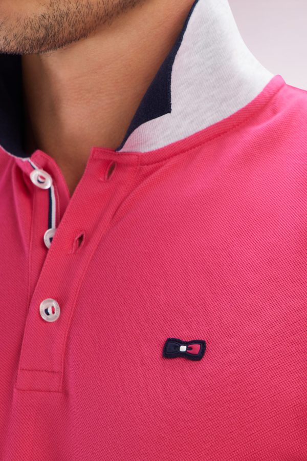 Polo À Manches Courtes En Coton Fuchsia Col Contrasté Coupe Droite Eden Park – Image 4