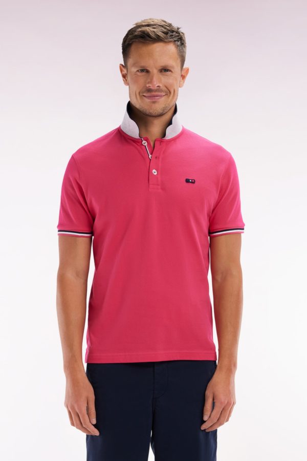 Polo À Manches Courtes En Coton Fuchsia Col Contrasté Coupe Droite Eden Park