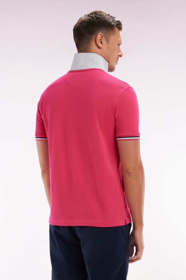 Polo À Manches Courtes En Coton Fuchsia Col Contrasté Coupe Droite Eden Park – Image 3