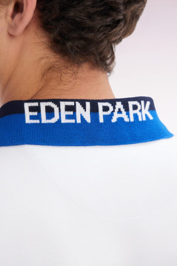 Polo À Manches Courtes En Coton Blanc Col Bicolore Jacquard Eden Park Coupe Droite Eden Park – Image 3