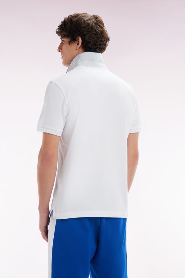 Polo À Manches Courtes En Coton Blanc Col Bicolore Jacquard Eden Park Coupe Droite Eden Park – Image 2