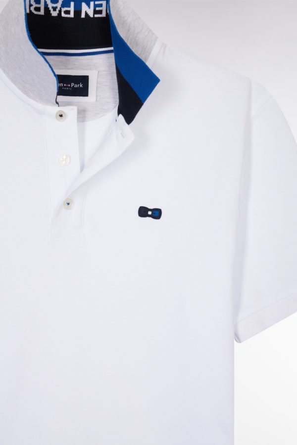 Polo À Manches Courtes En Coton Blanc Col Bicolore Jacquard Eden Park Coupe Droite Eden Park – Image 4