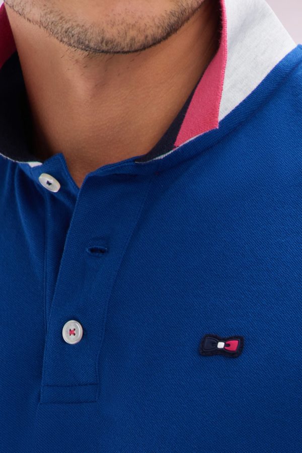 Polo À Manches Courtes En Coton Bleu Col Bicolore Jacquard Eden Park Coupe Droite Eden Park – Image 4