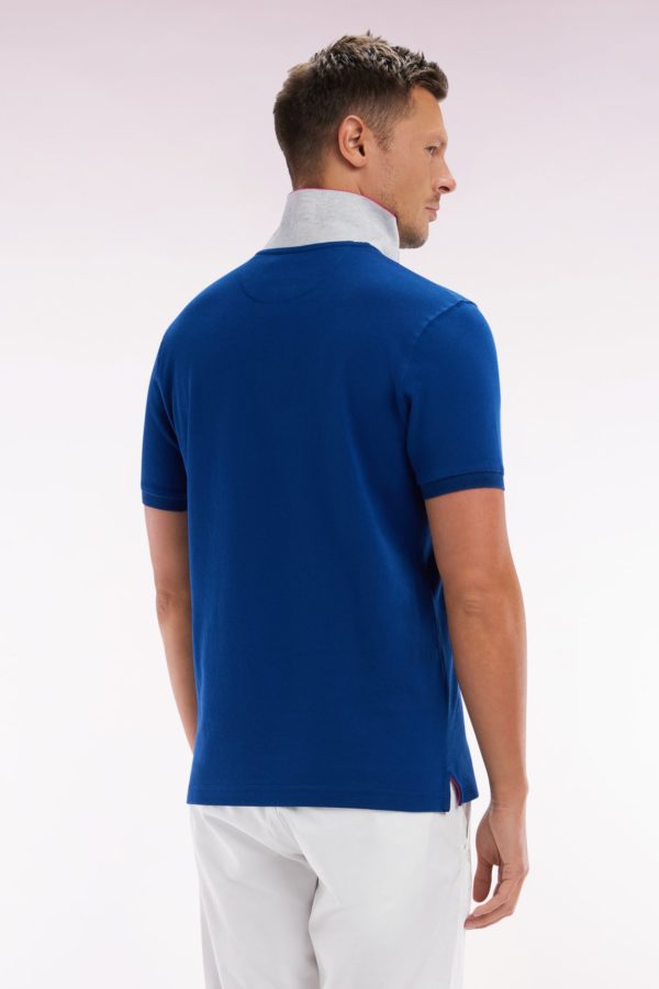 Polo À Manches Courtes En Coton Bleu Col Bicolore Jacquard Eden Park Coupe Droite Eden Park – Image 3
