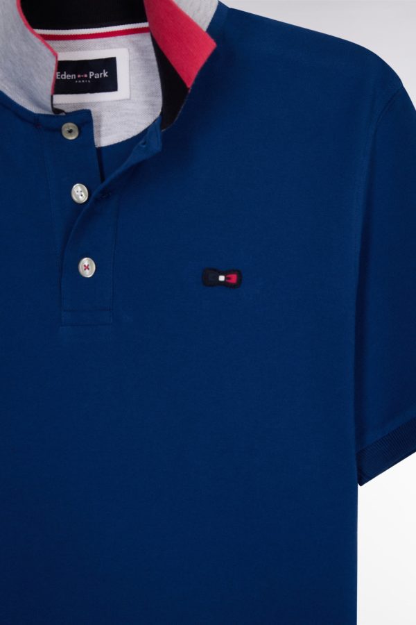 Polo À Manches Courtes En Coton Bleu Col Bicolore Jacquard Eden Park Coupe Droite Eden Park – Image 5